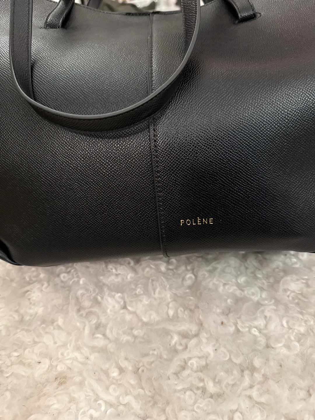 Polène Black Textured Leather Tote Bag with Pouch - photo 3