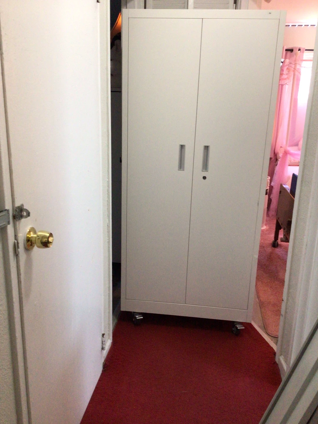 White Metal Storage Cabinet with Wheels