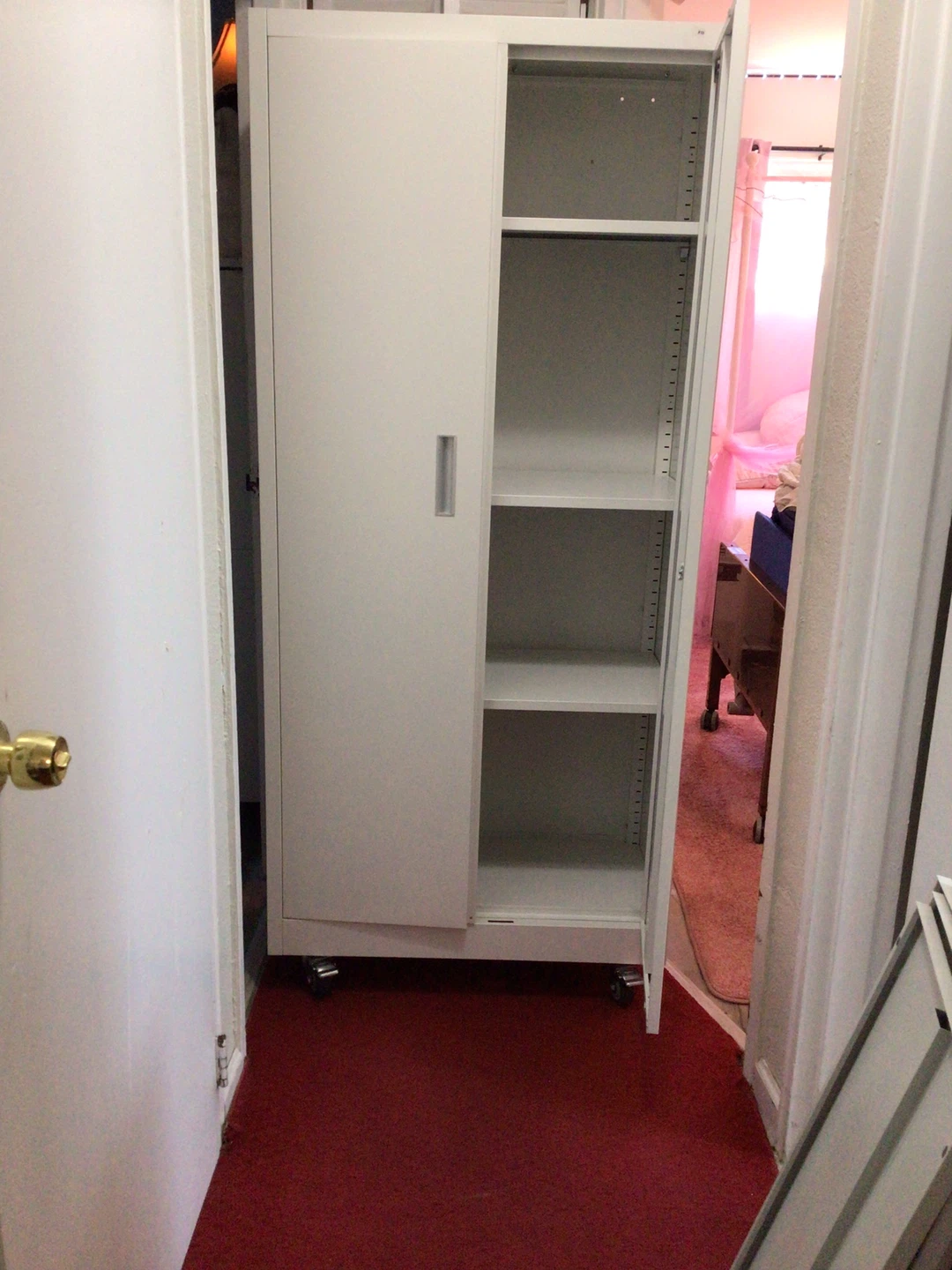 White Metal Storage Cabinet with Wheels - photo 2
