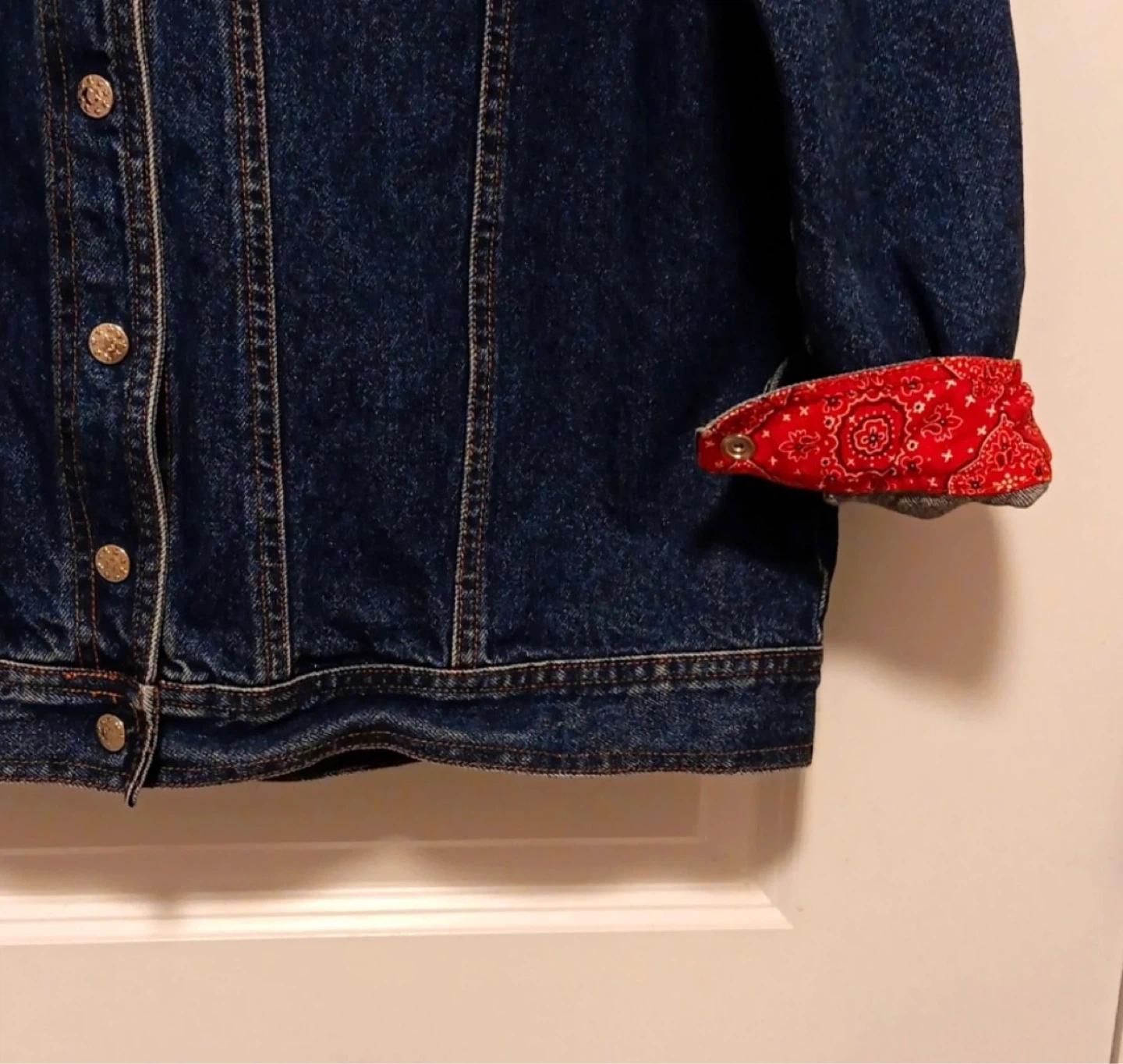 Women's Denim Jacket with Red Bandana Lining - photo 3