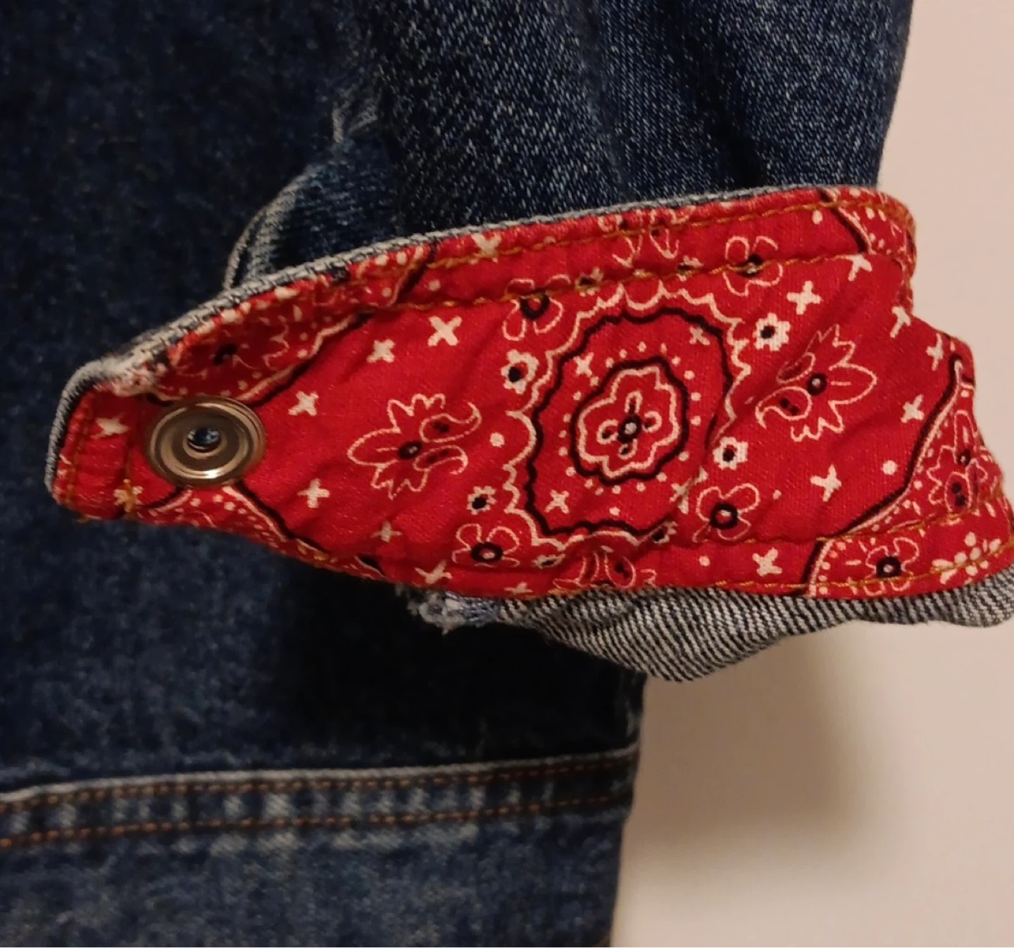 Women's Denim Jacket with Red Bandana Lining - photo 2
