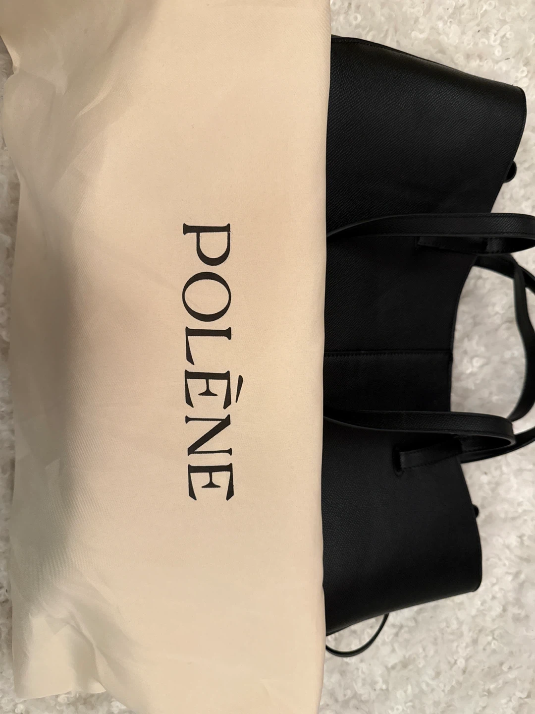 Polène Black Textured Leather Tote Bag with Pouch - photo 2