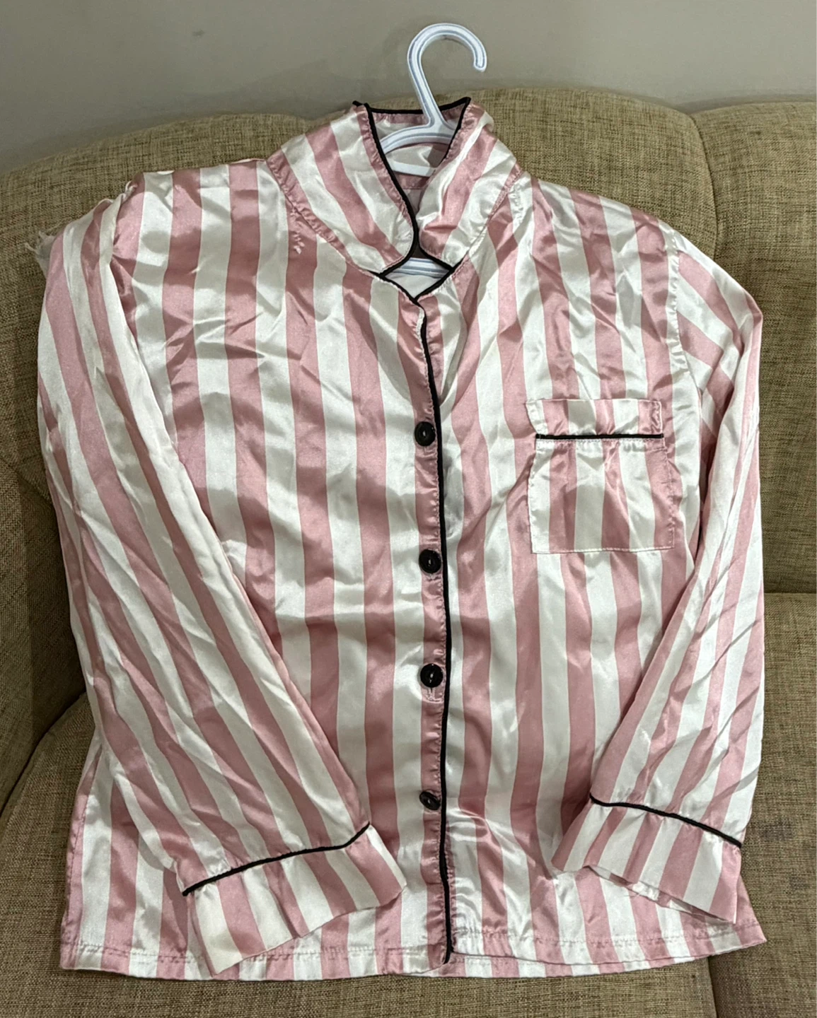 Pink and White Striped Satin Pajama Set