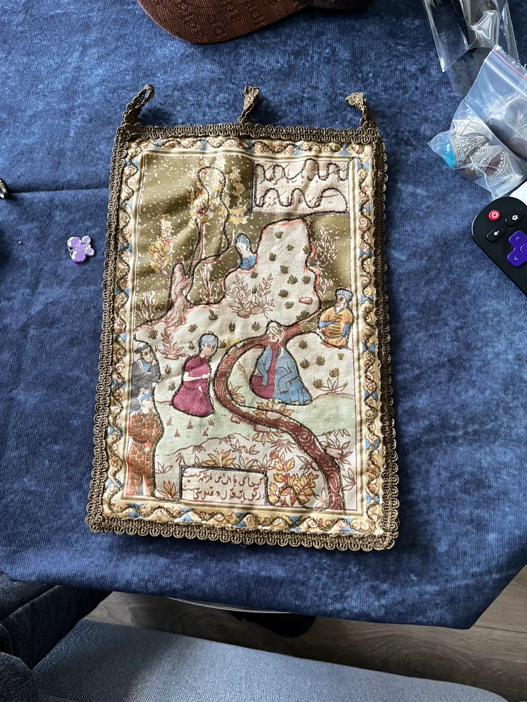 Vintage Persian Embroidered Wall Hanging Bag