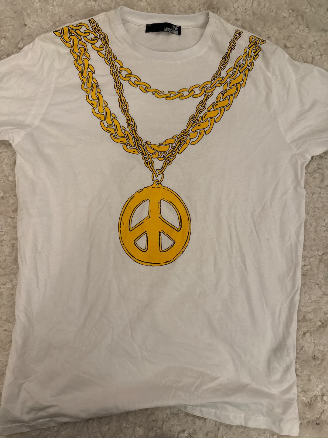 Love Moschino White Peace Sign Chain T-Shirt