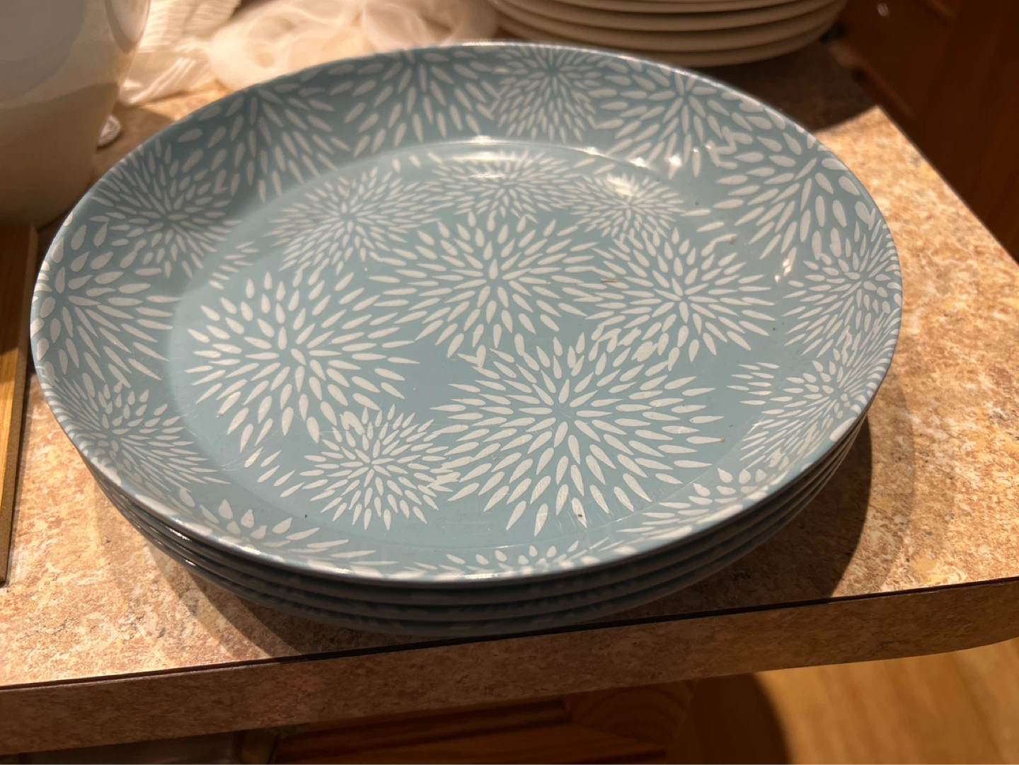 Set of 4 Light Blue Floral Dinner Plates