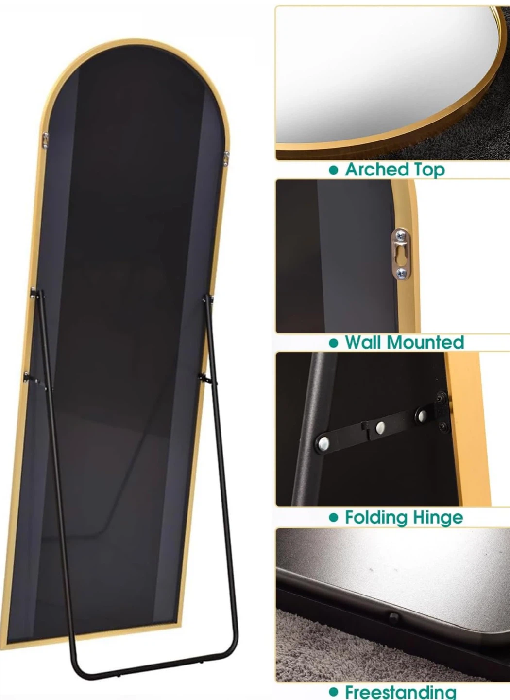 Arched Floor Mirror - Gold Finish - photo 3