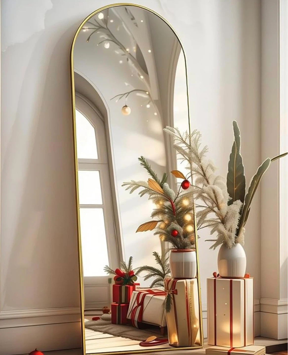 Arched Floor Mirror - Gold Finish