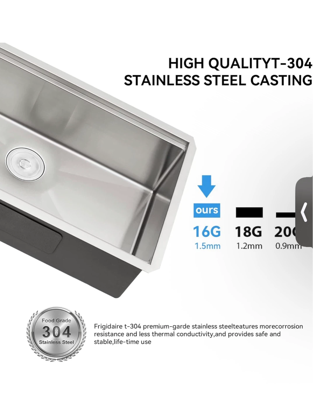 Stainless Steel Kitchen Sink 30" x 19" x 10" - photo 4