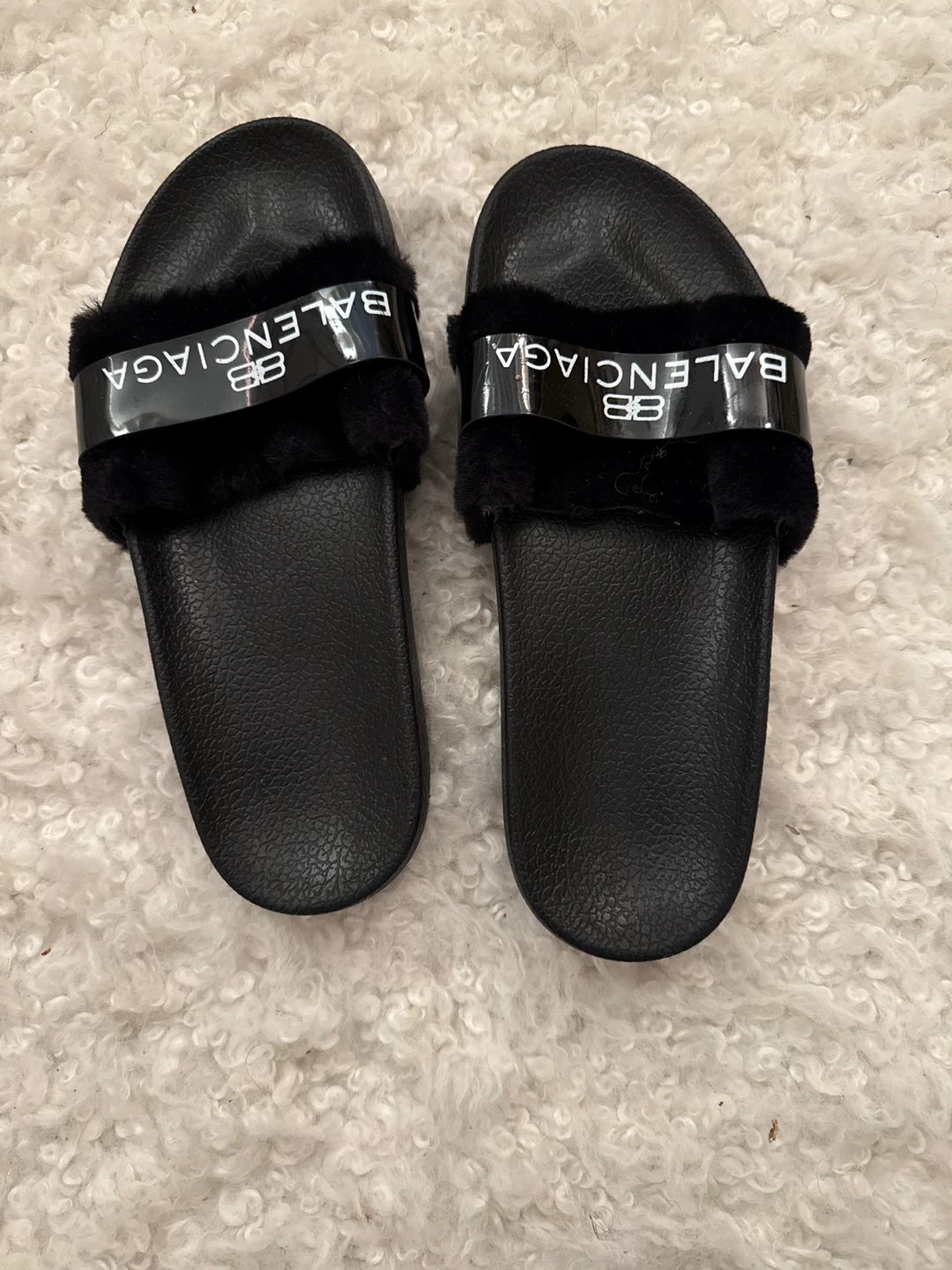 Balenciaga Black Fur Slides - Size 41