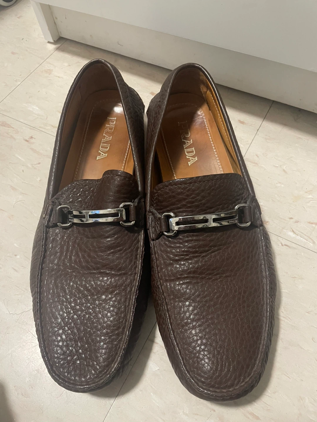 Prada Men's Brown Leather Loafers Size 10/11