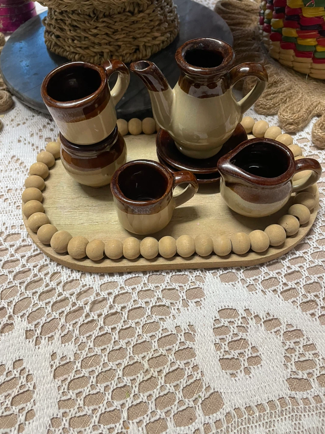 Mexican clay Miniature Tea Set with Tray