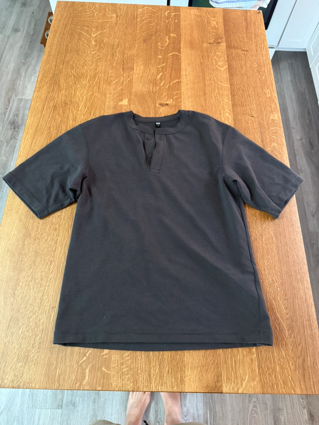 Uniqlo Men's Waffle Henley Shirt - Dark Grey - Small