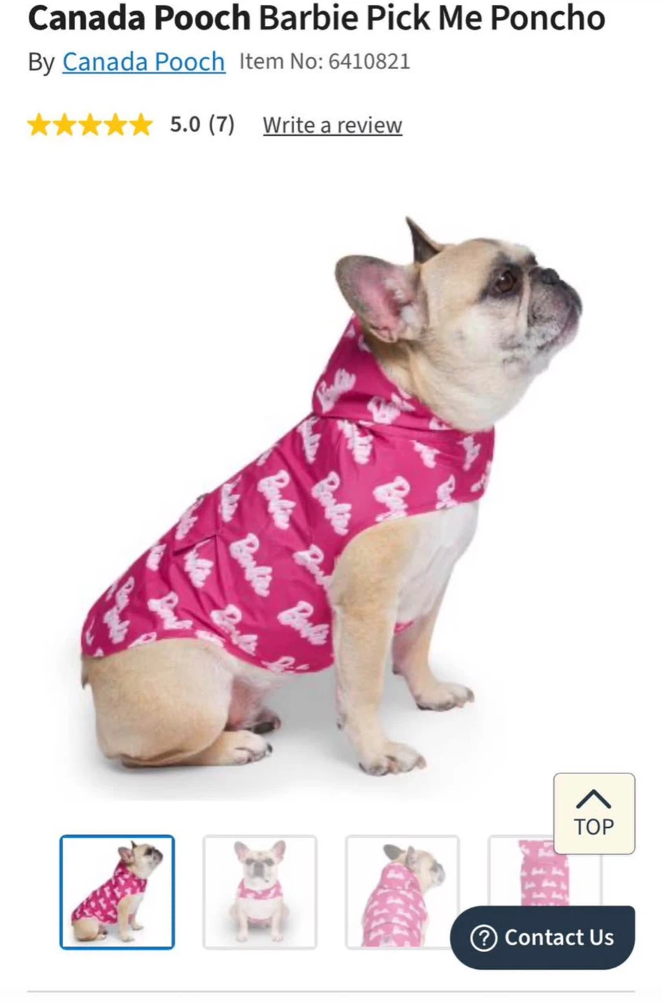 Canada Pooch Barbie Pick Me Poncho for Dogs
