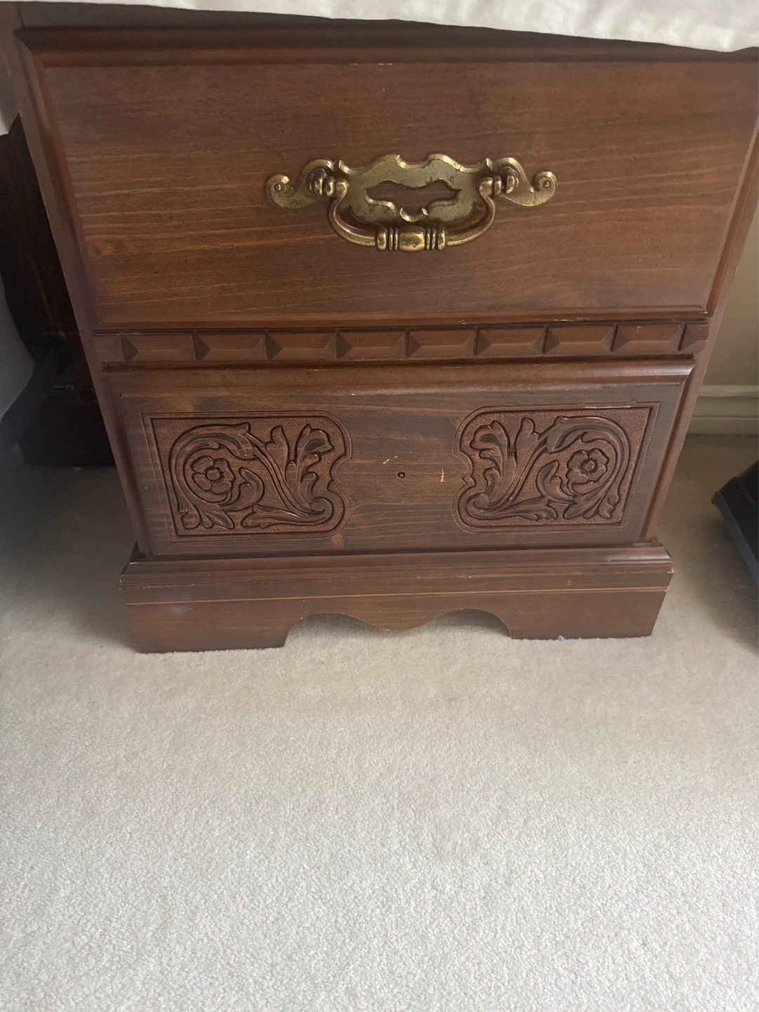 Vintage Wooden Chest with Ornate Drawer Pull