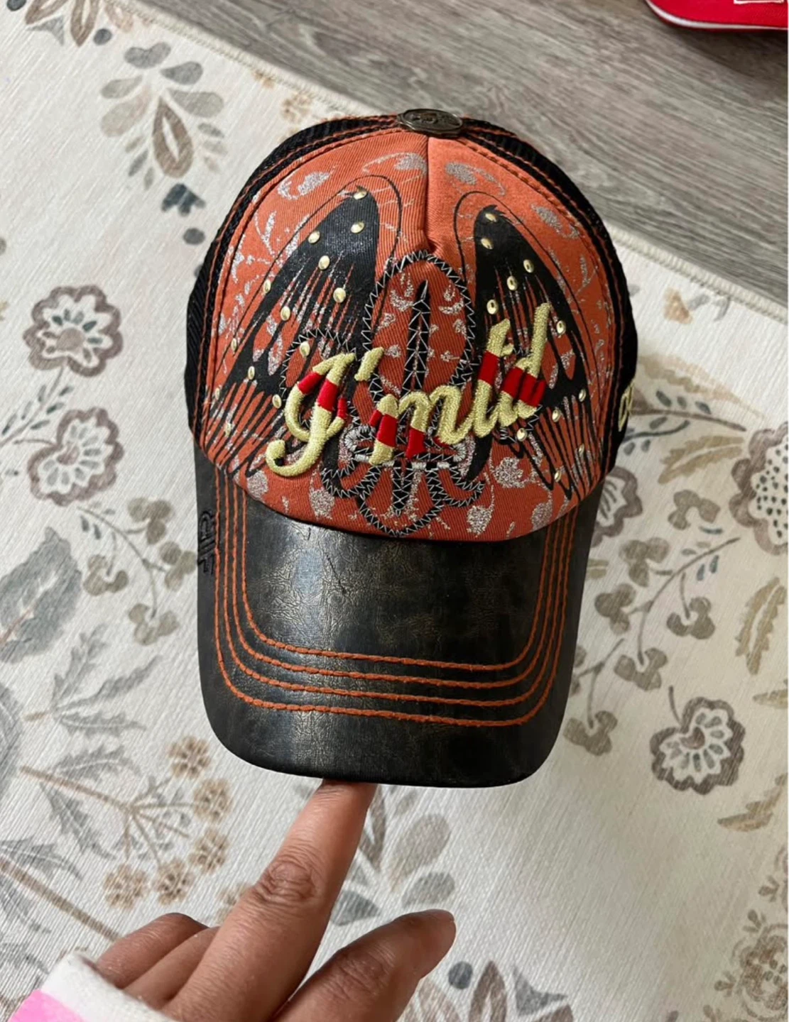 Unisex Ed Hardy Orange & Black Embroidered Trucker Hat