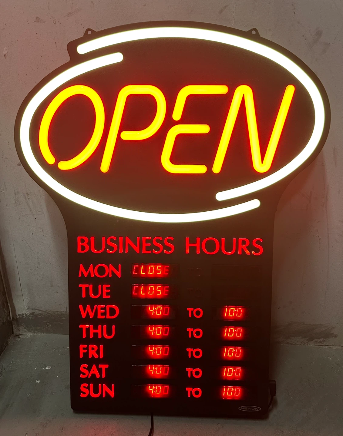 LED Open Sign with Business Hours Display