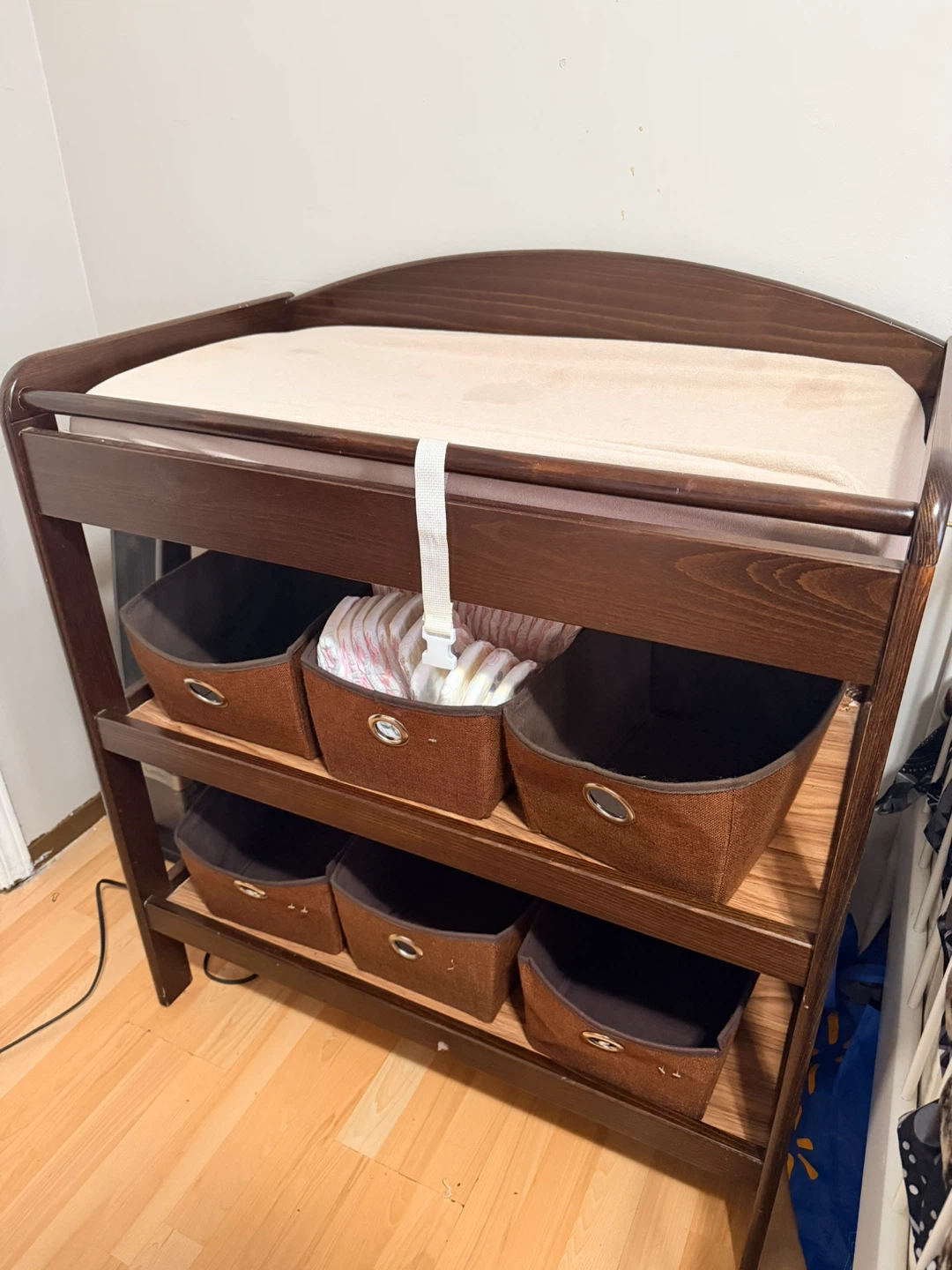 Wooden Baby Crib with Changing Station and Baskets - photo 3