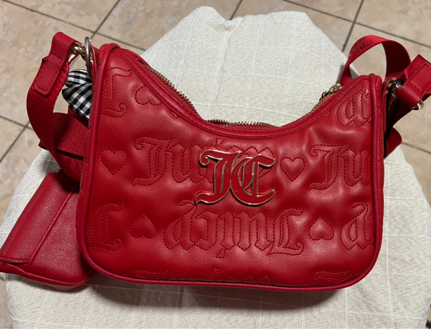 Juicy Couture Red Heart Embossed Shoulder Bag with Coin Pouch - photo 3