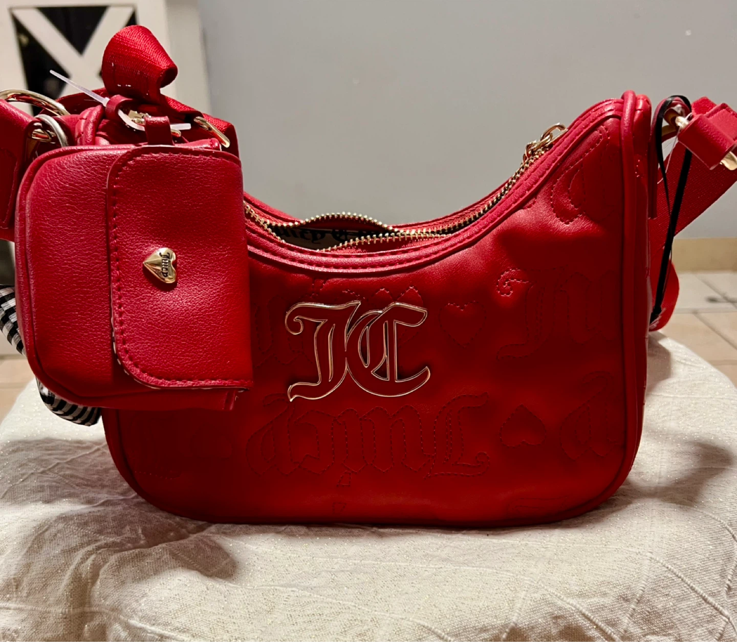 Juicy Couture Red Heart Embossed Shoulder Bag with Coin Pouch - photo 4