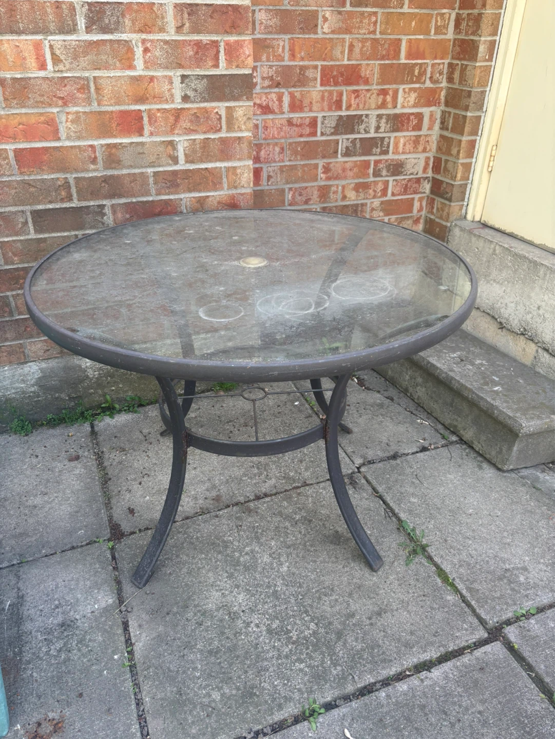 Glass Top Patio Table with Metal Base