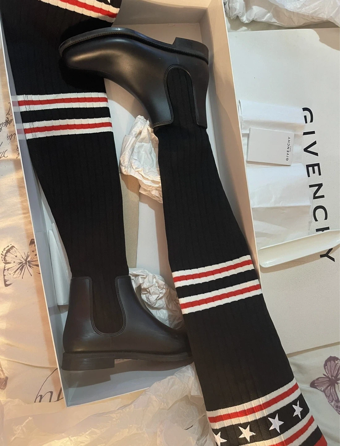 Givenchy Black Leather Sock Boots with Stars - photo 2