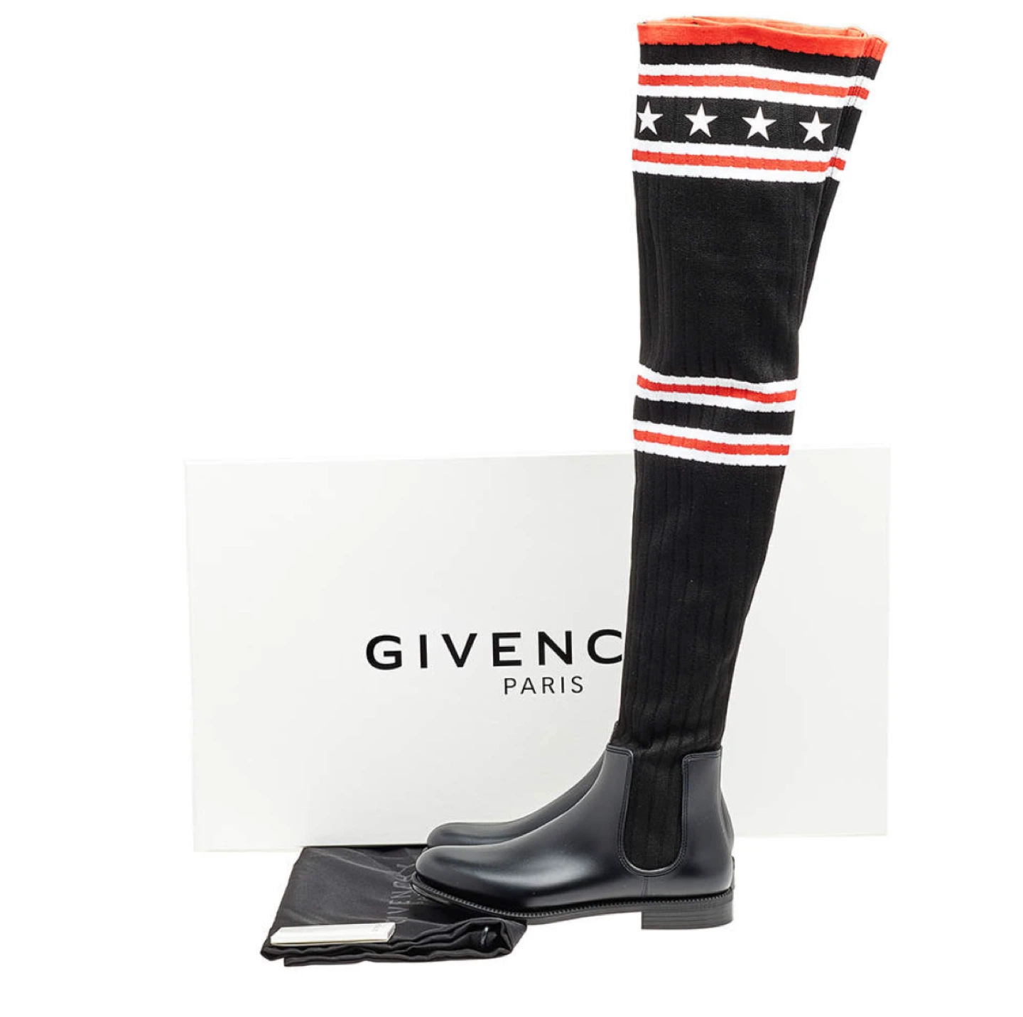 Givenchy Black Leather Sock Boots with Stars
