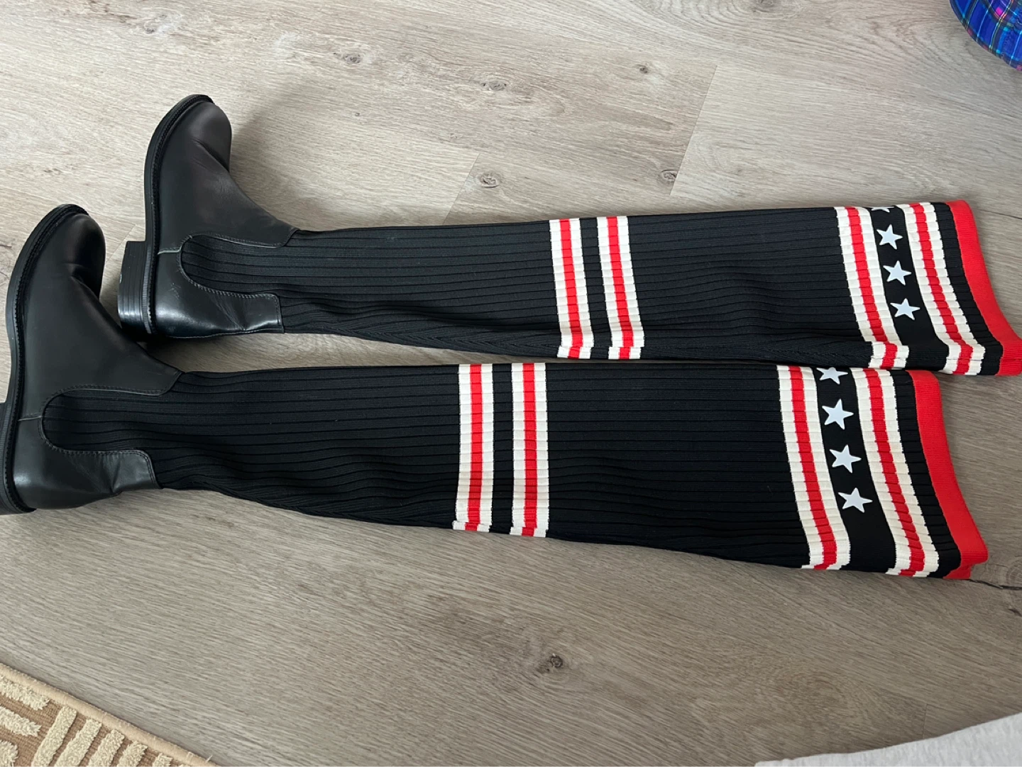 Givenchy Black Leather Sock Boots with Stars - photo 5