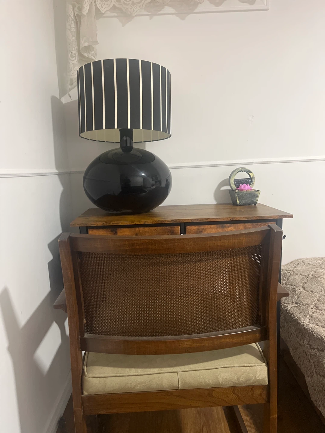 Black Globe Lamp with Striped Shade - photo 3
