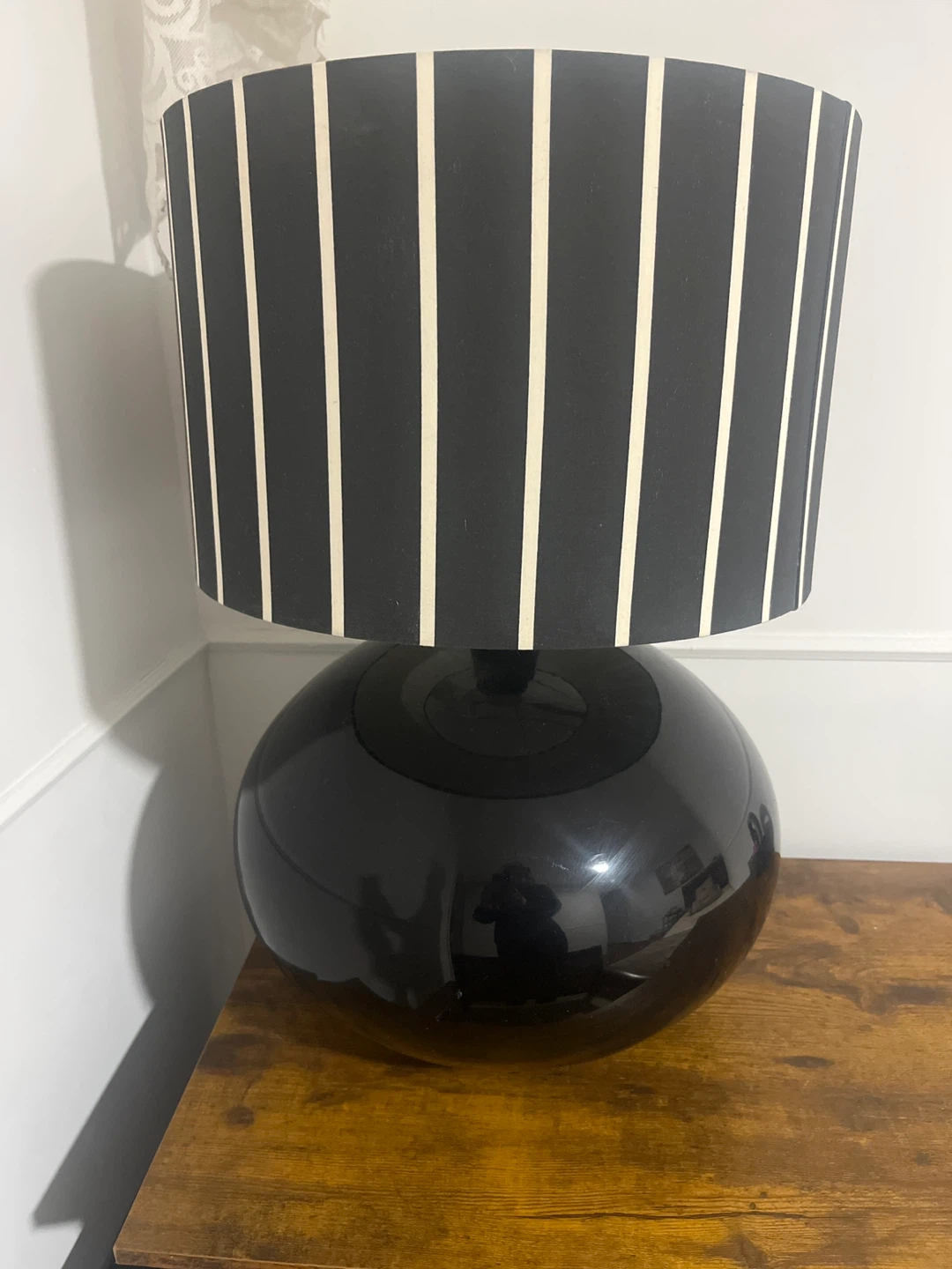 Black Globe Lamp with Striped Shade