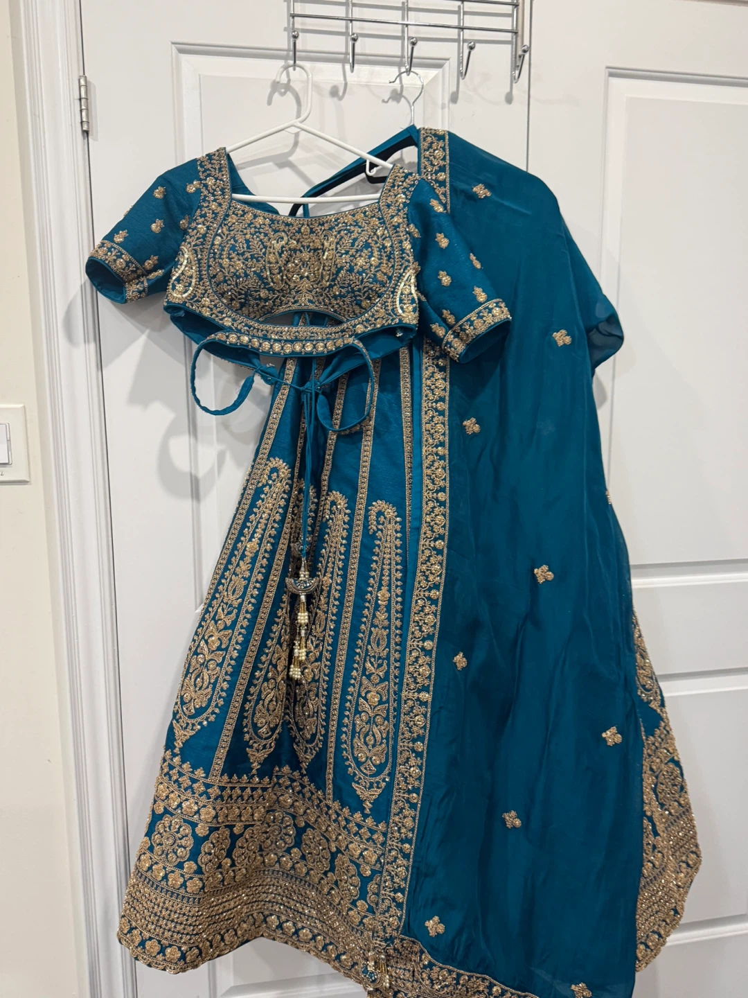 Teal Embroidered Lehenga Choli with Dupatta - photo 3