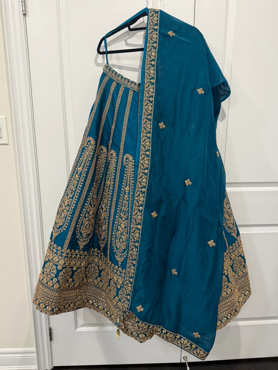 Teal Embroidered Lehenga Choli with Dupatta - photo 4