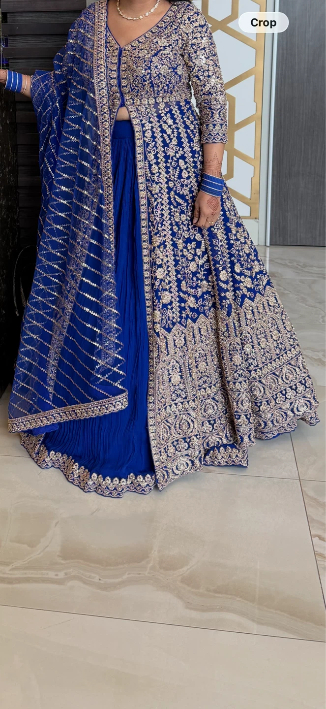 Teal Embroidered Lehenga Choli with Dupatta - photo 2