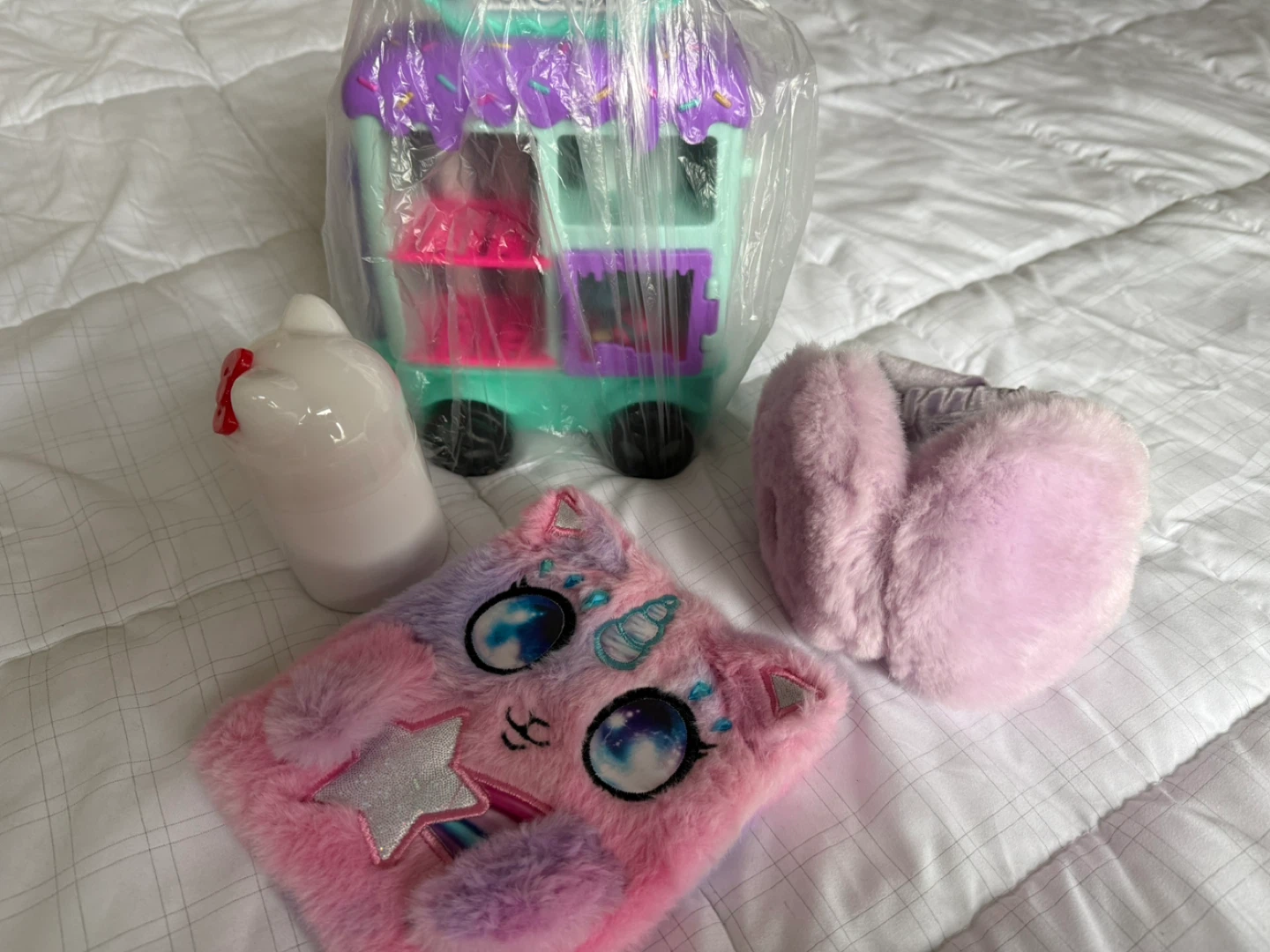 Bundle of Kids' Toys - Mini Food Cart, Plush Notebook & More - photo 2