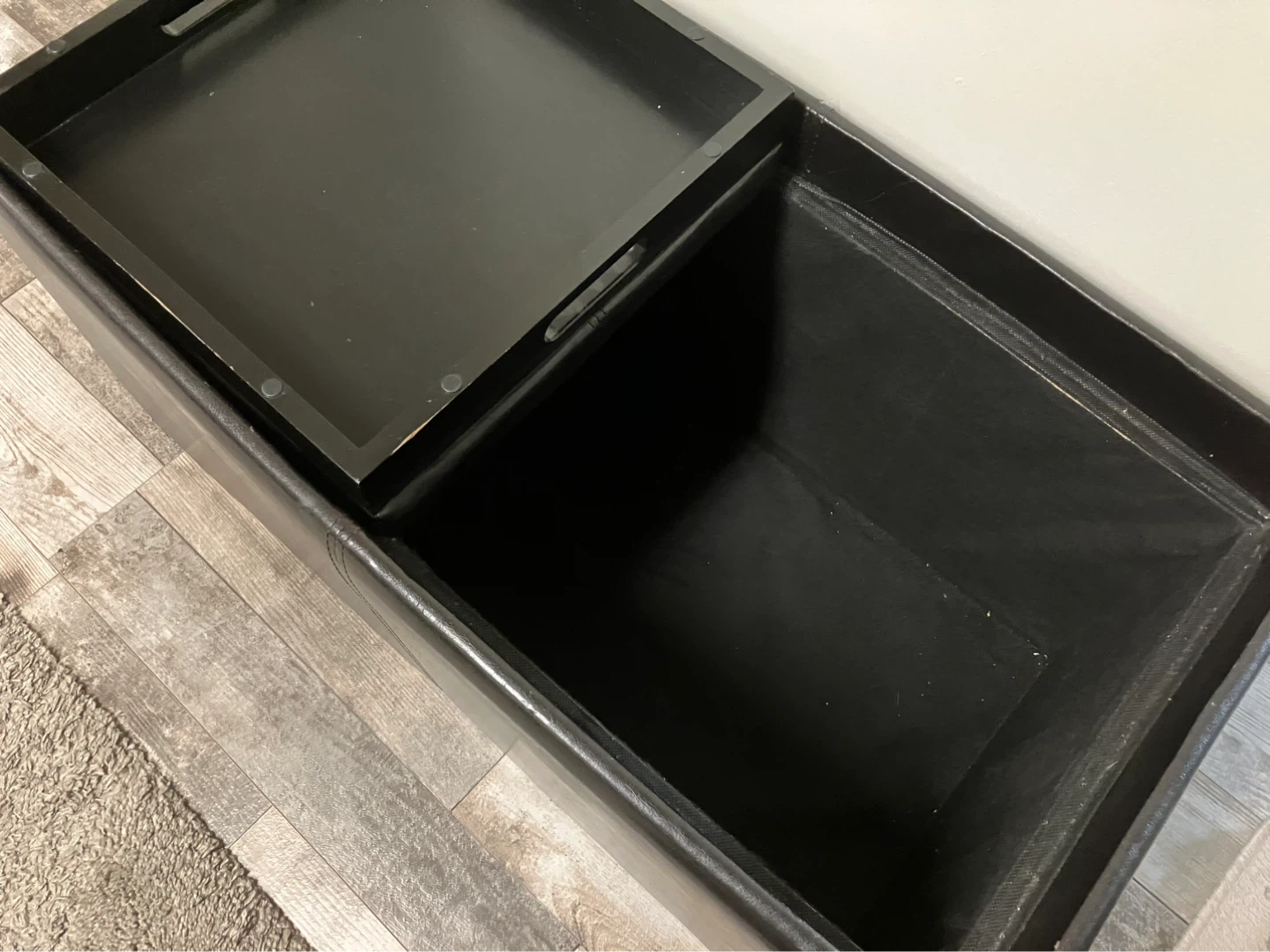 Black Faux Leather Storage Ottoman with Trays - photo 3