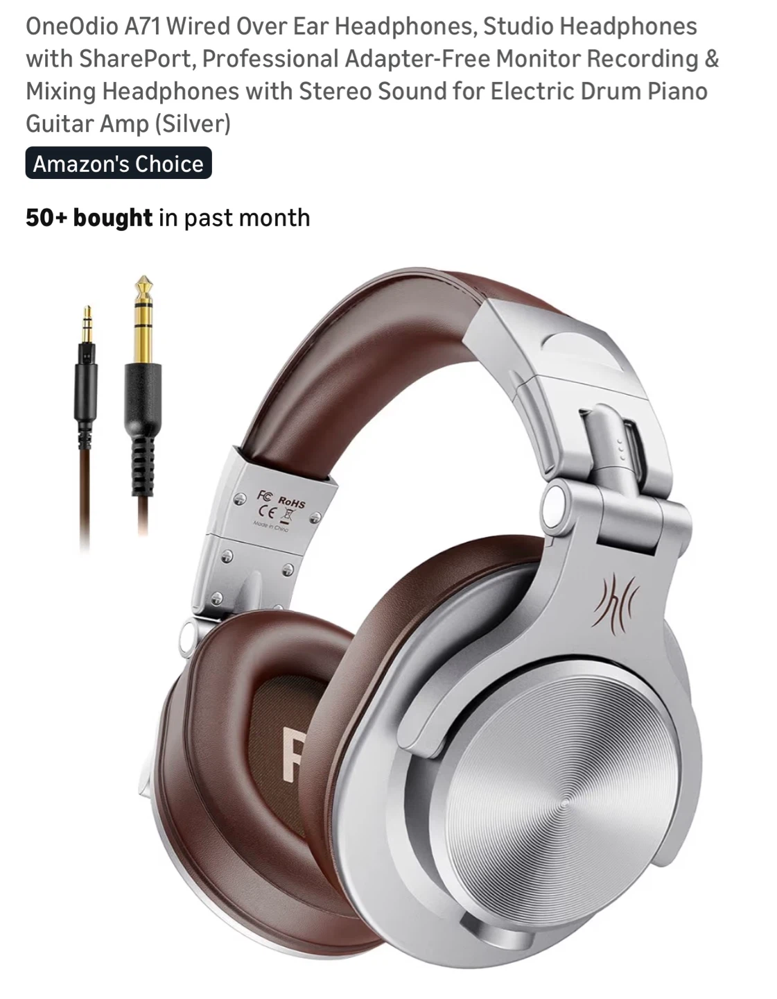 OneOdio A71 Wired Over-Ear Headphones Silver