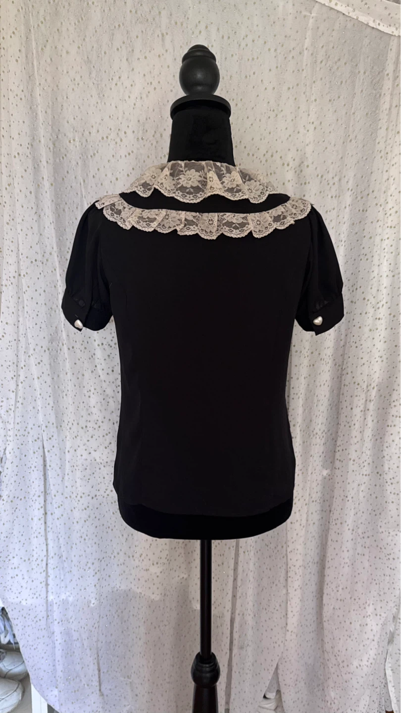 Black Lace Collar Ruffle Blouse - photo 3