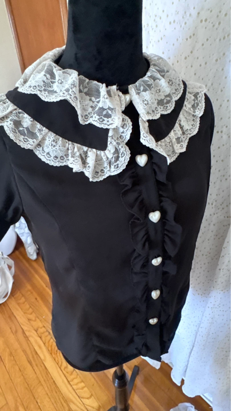 Black Lace Collar Ruffle Blouse - photo 4
