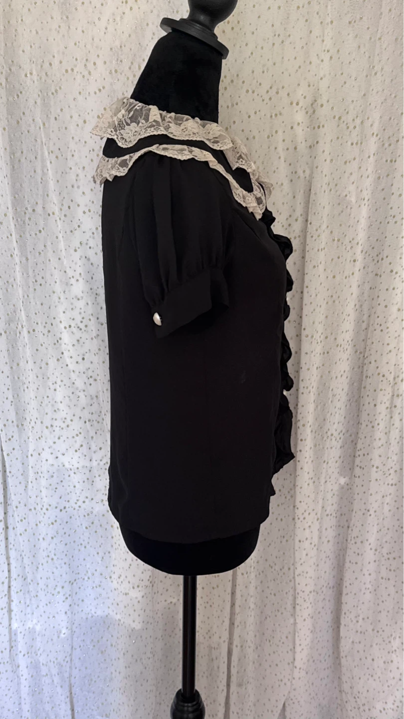 Black Lace Collar Ruffle Blouse - photo 2