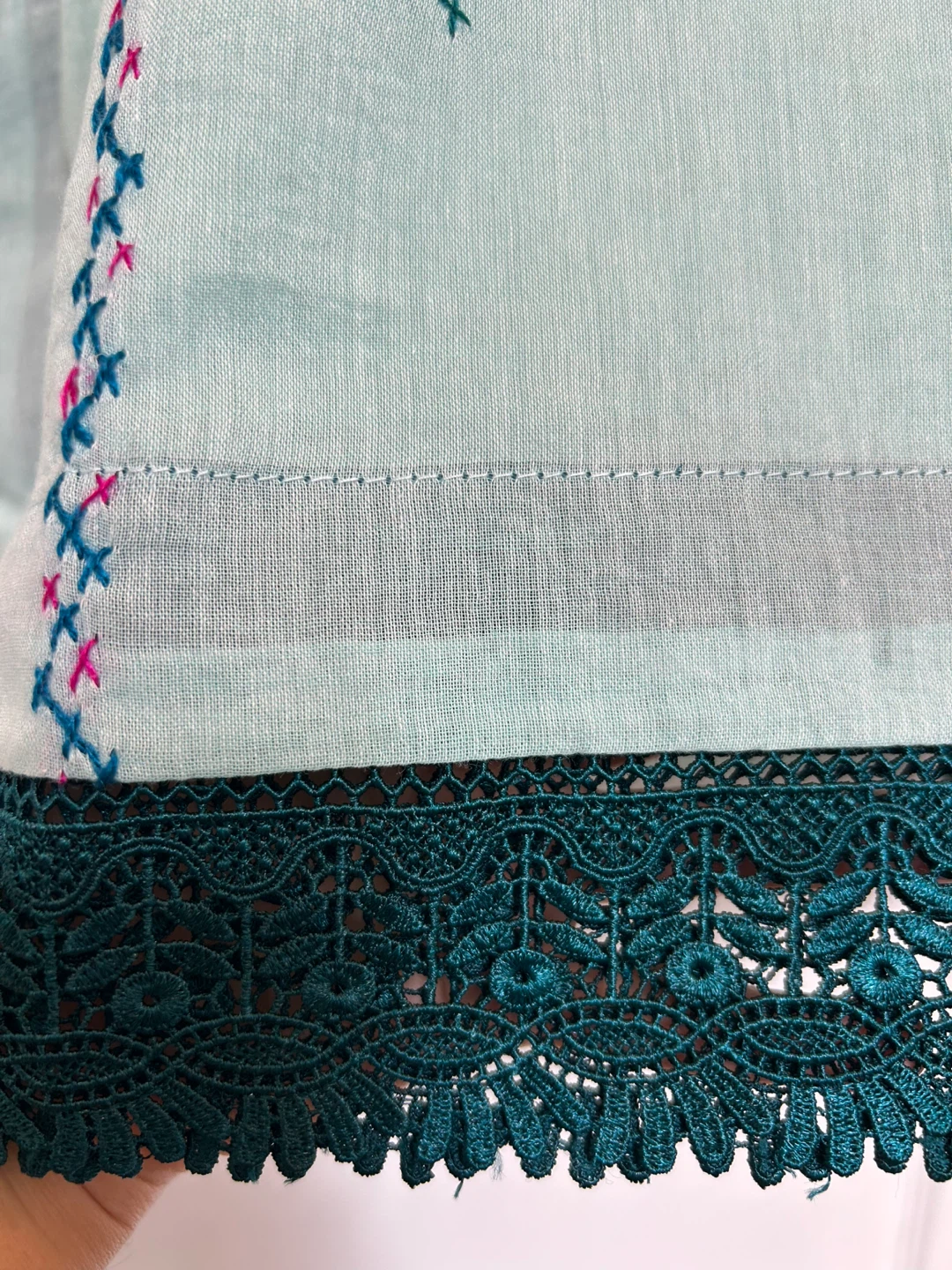 Sky blue Cross Stitch Embroidered 3 pcs dress - photo 4