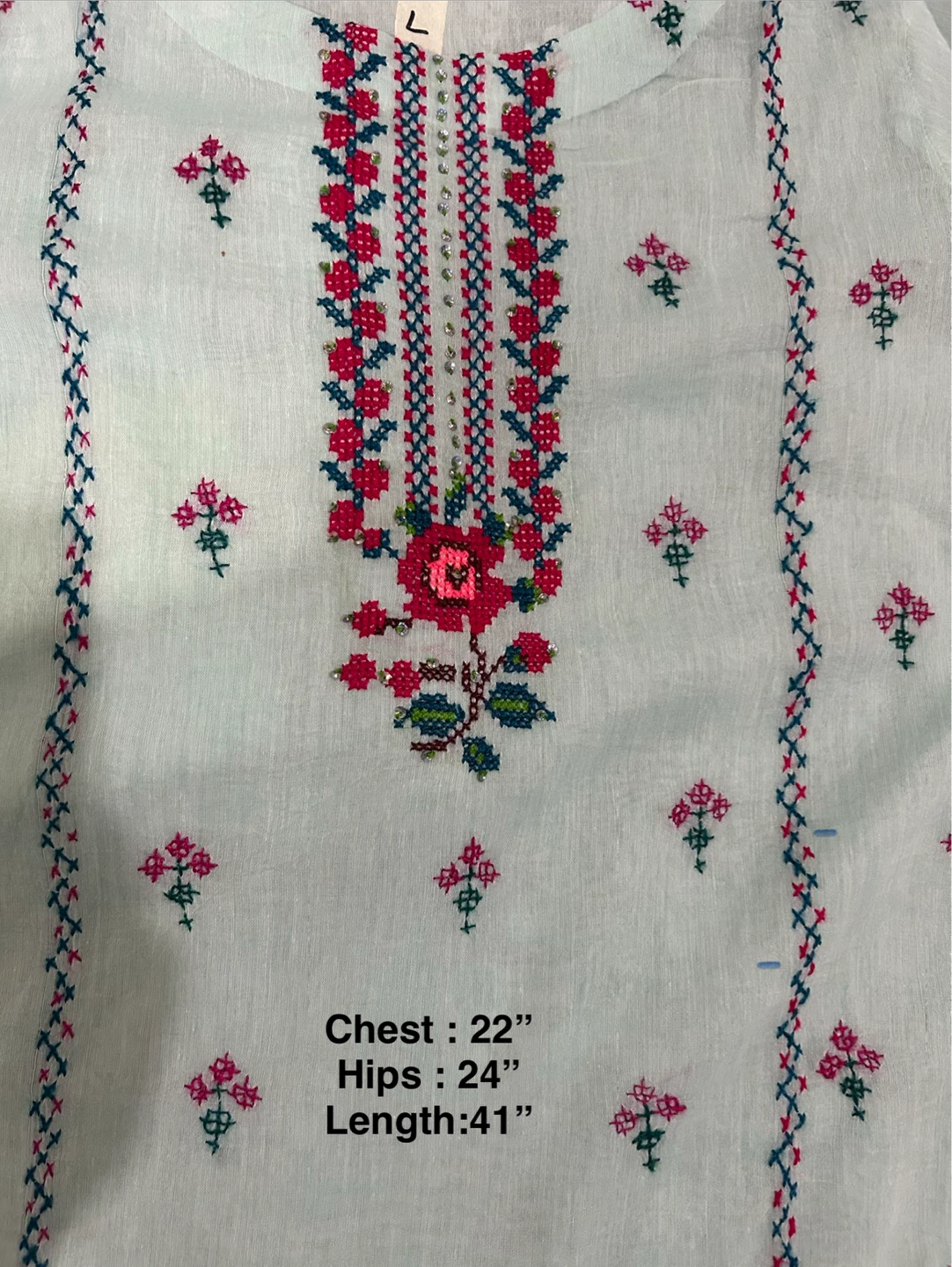 Sky blue Cross Stitch Embroidered 3 pcs dress - photo 5