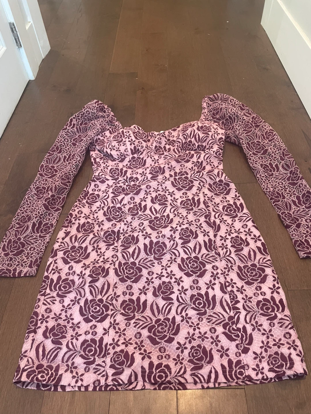 Adelyn Rae Lace Dress Size S Pink Floral Long Sleeve Square Neck - photo 5