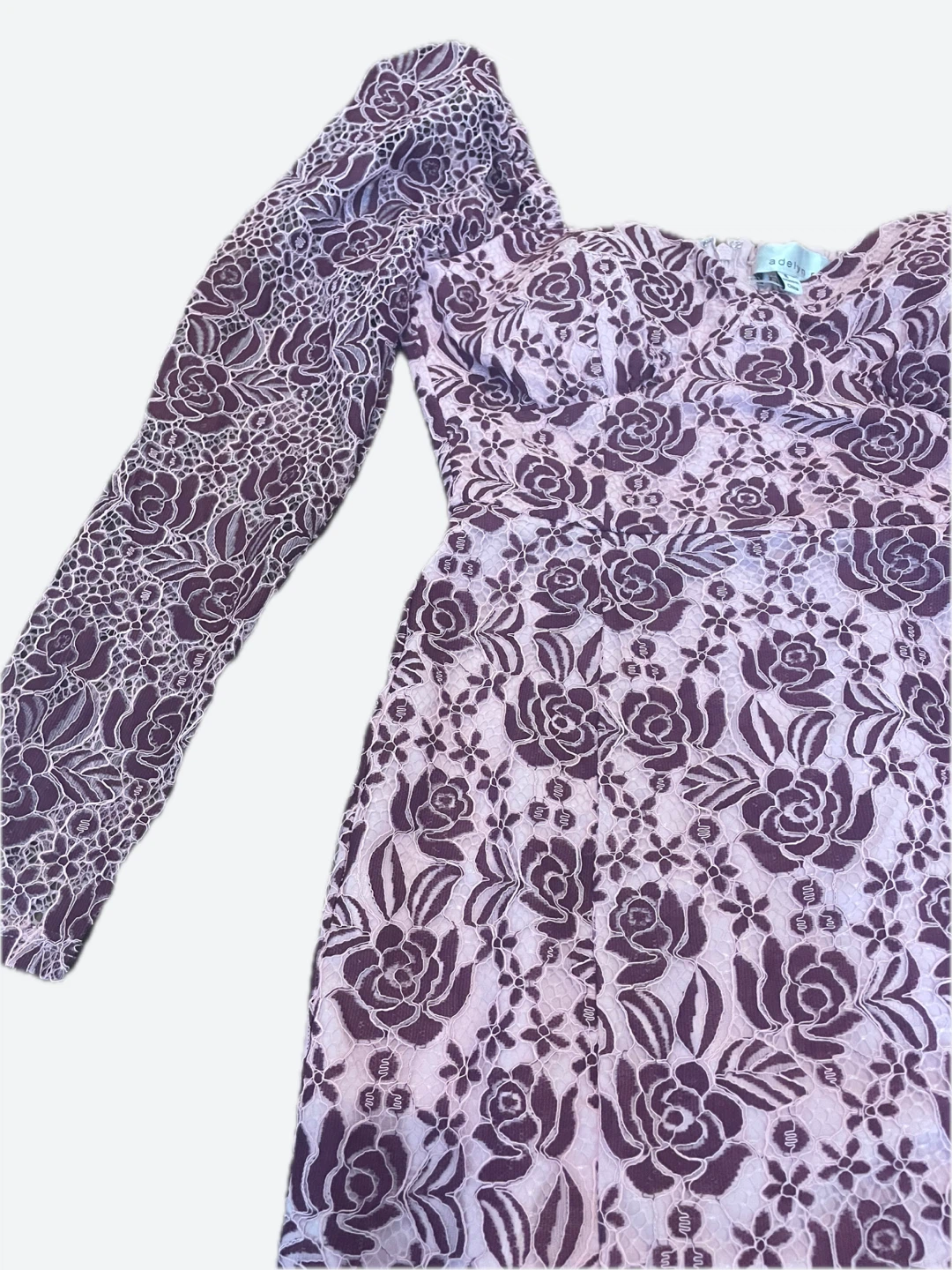 Adelyn Rae Lace Dress Size S Pink Floral Long Sleeve Square Neck - photo 3