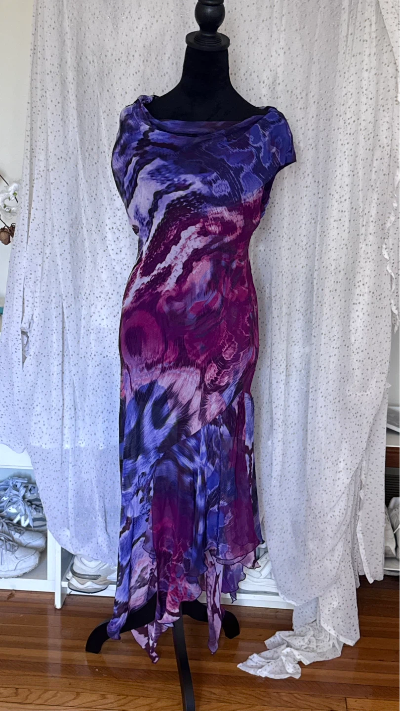 Purple Abstract Print Sheer Dress