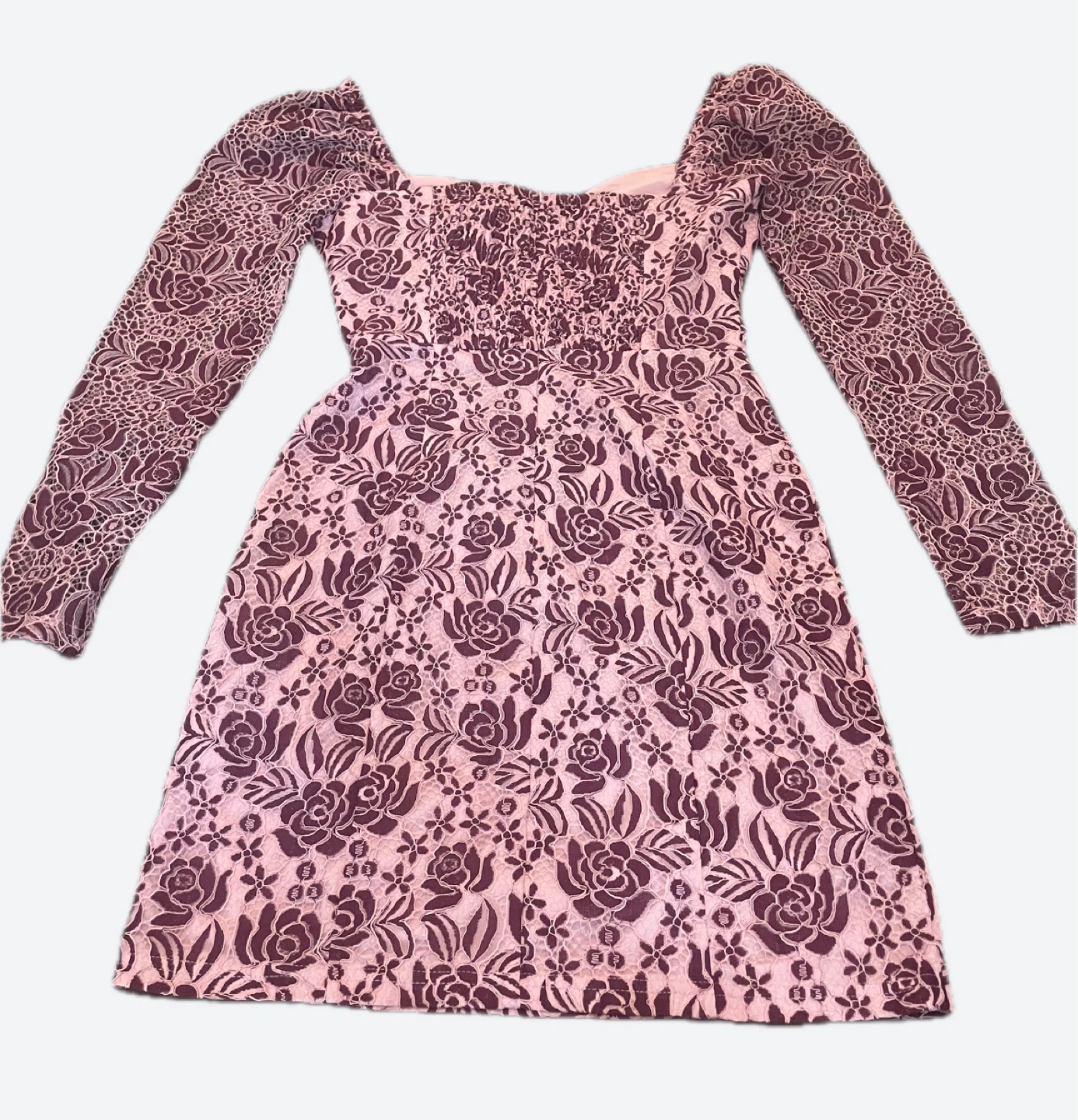 Adelyn Rae Lace Dress Size S Pink Floral Long Sleeve Square Neck - photo 4