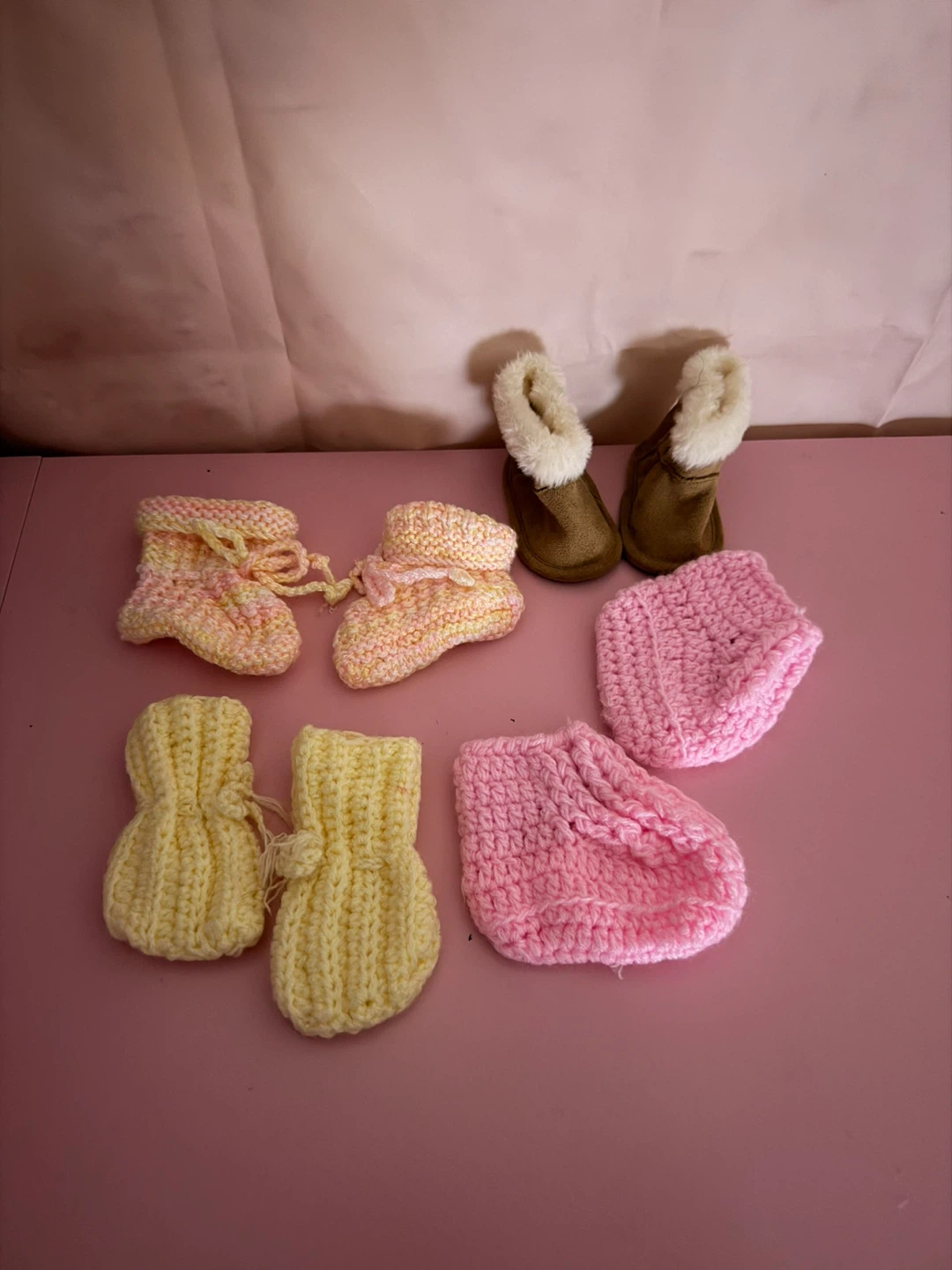 Baby Booties Lot (Pink, Yellow, Brown)