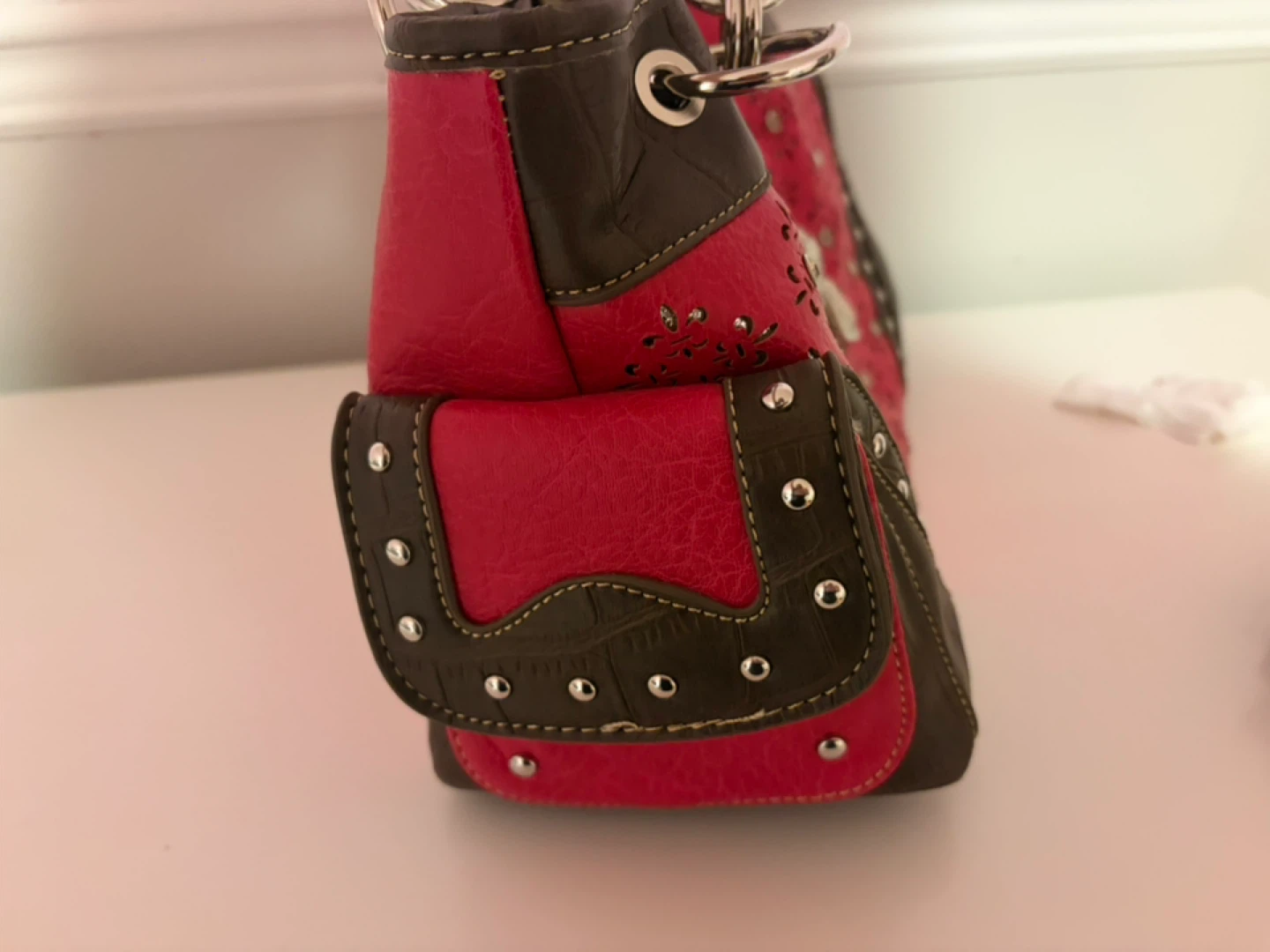 Red and Brown Western Style Handbag with Guns - photo 2