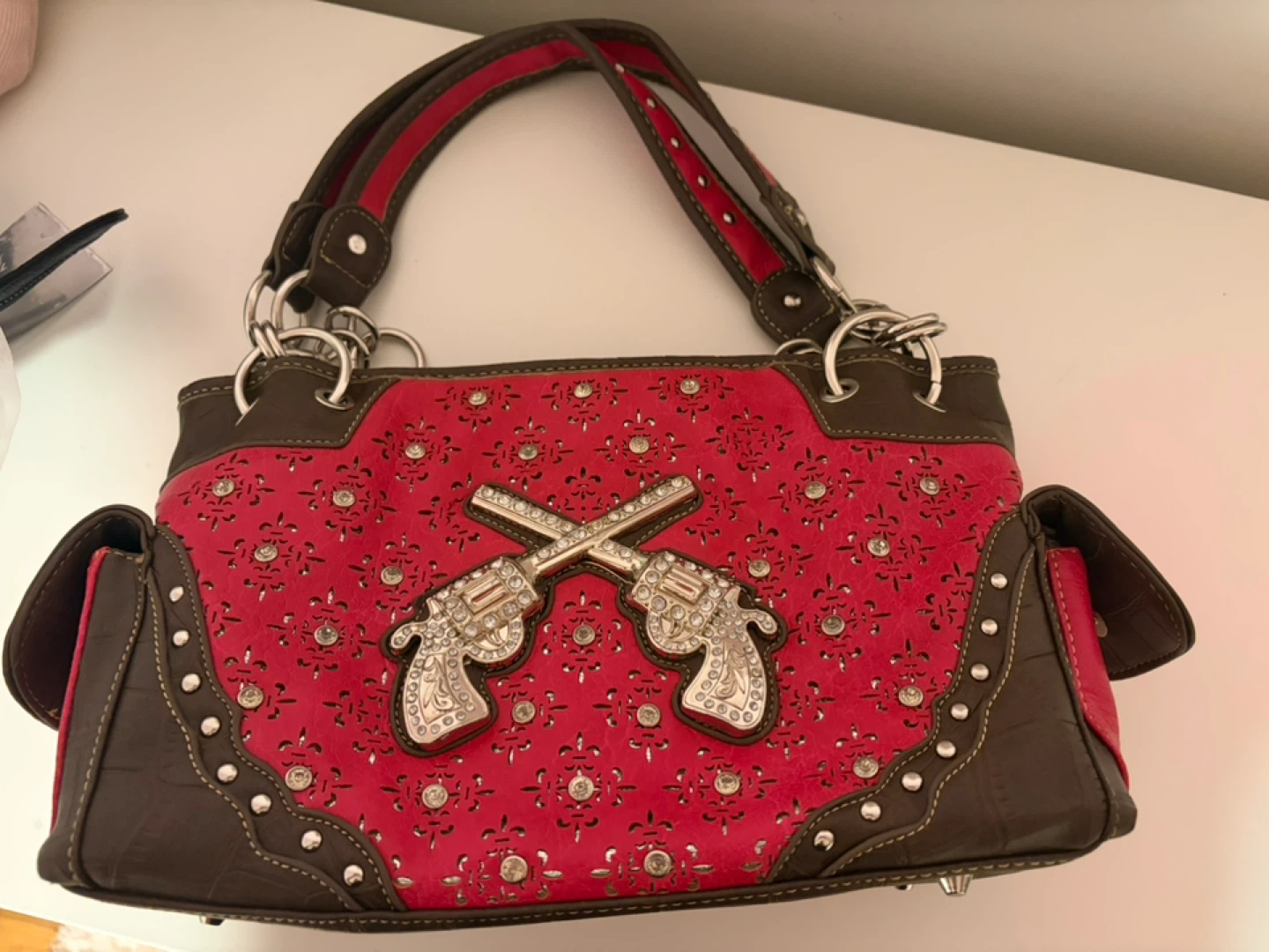 Red and Brown Western Style Handbag with Guns - photo 5