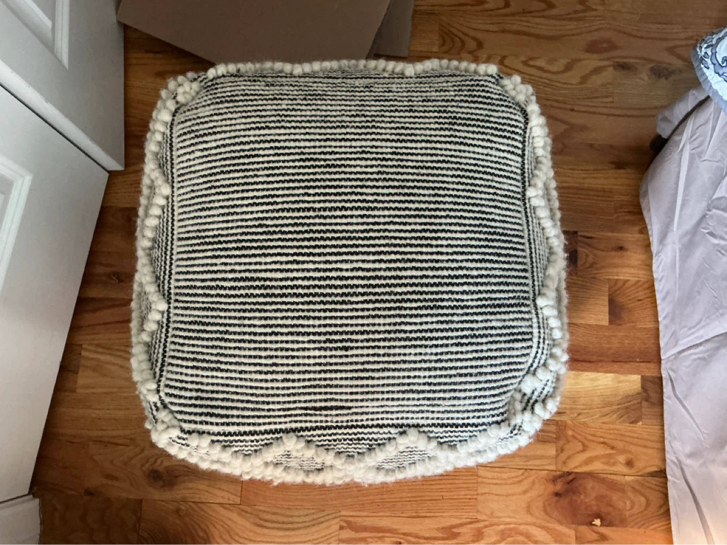 Square Striped Pouf Ottoman with Tassels