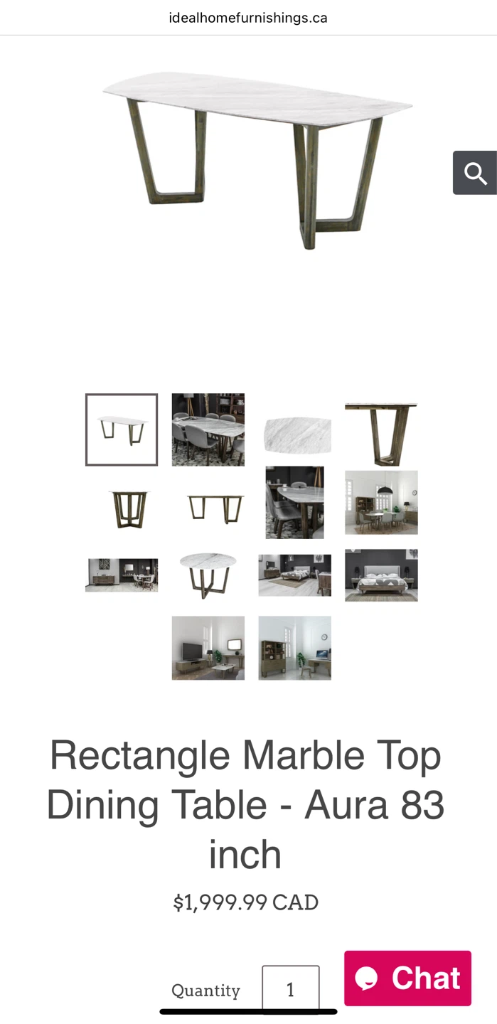 Rectangle Marble Top Dining Table - Aura 83 inch